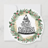 Red Holly Berries Fun Script Greenery Kerstmis Feestdagenkaart (Voorkant)