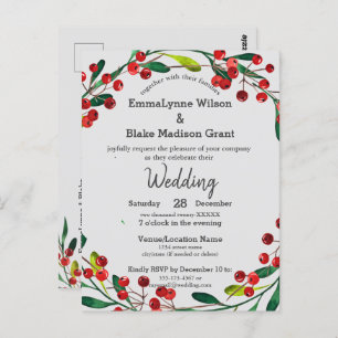 Red Holly Berries Wreath Xmas Weddenschap Briefkaart