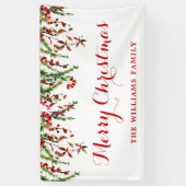Red Holly Berry krans Waterverf Kerstfeest Spandoek (Verticaal)