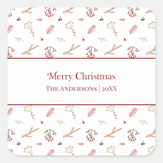 Red Holly Berry Merry Christmas Gift Stickers (Voorkant)