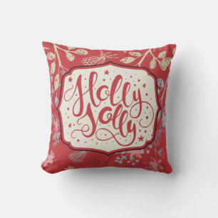  Red Holly Jolly Calligrafie en Florals Kussen