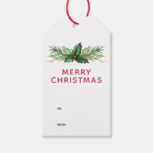 Red Holly Leaves Bouquet Kerstfeestdag Cadeaulabel (Voorkant)