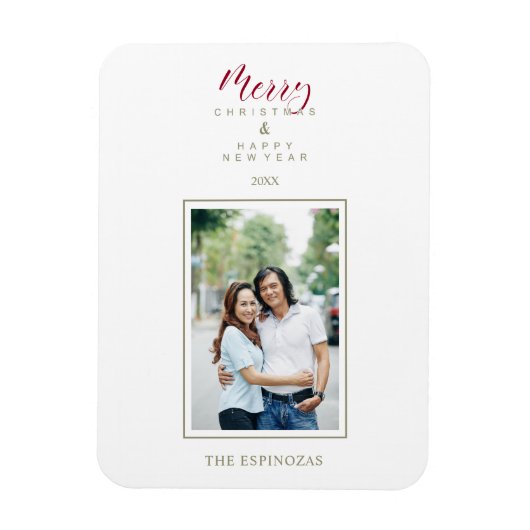 Red Holly Minimalist Chic Kerstfotoserie Magneet (Verticaal)