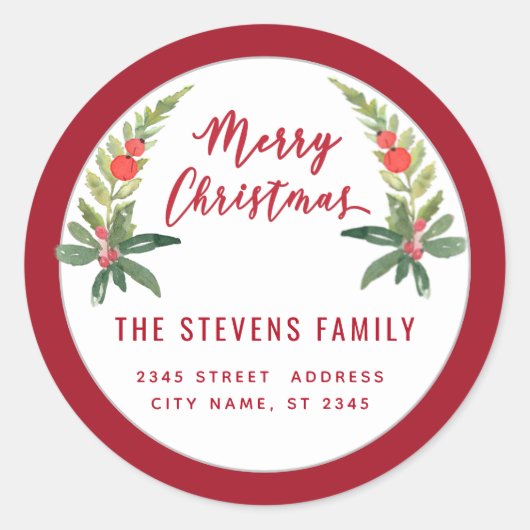 Red holly modern script Merry Kerstry Ronde Sticker (Voorkant)