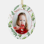 Red Holly Pattern kerstfoto Holiday Keramisch Ornament (Rechts)