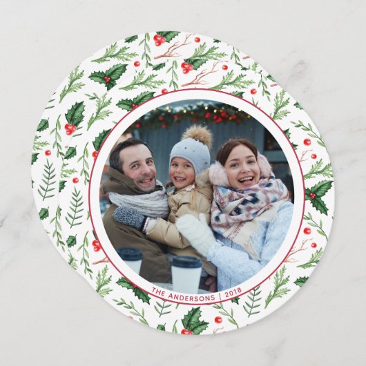 Red Holly verliest kerstfeestdag Kaart (Voorkant / Achterkant)