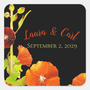 Red Hollyhocks Wedding Favor Vierkante Sticker