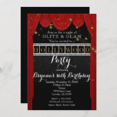 Red HOLLYWOOD rideaux & Gold Party Invitations (Devant / Derrière)