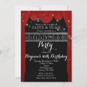 Red HOLLYWOOD rideaux & Silver Party Invitations (Devant)