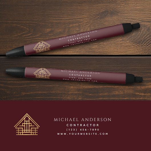 Red Home Building Construction Business Zwarte Inkt Pen