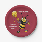 Red Honey Bee Rosh HaShana Papieren Bordje (Voorkant)