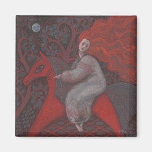 "Red Horse", gembervrouw, folkkunst, aardschoppen Magneet