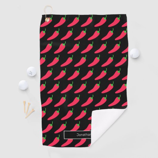 Red Hot Chili Pattern voegt Jouw naam Fun Novelty Golfhanddoek (Insitu)