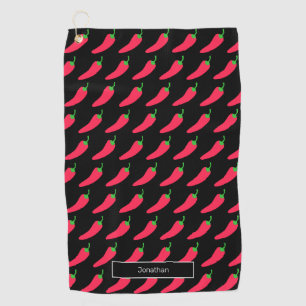 Red Hot Chili Pattern voegt Jouw naam Fun Novelty Golfhanddoek