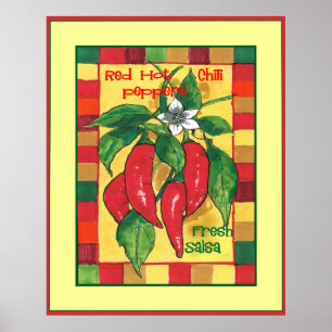Red Hot Chili Peppers op wijnstok KleurrijkeTegels Poster