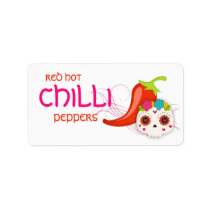 Red Hot Chili Sauce Pepper Skull Label