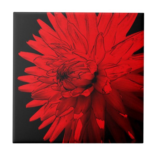 Red Hot Dahlia Floral Art Tile Tegeltje (Voorkant)