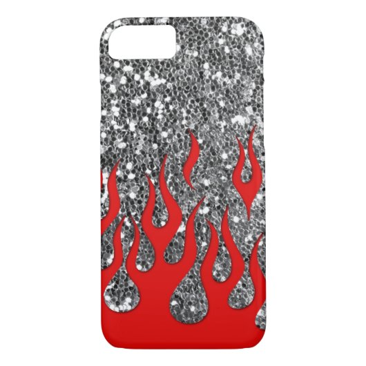 Red Hot Flams op zilveren glitter look Case-Mate iPhone Case (Achterkant)