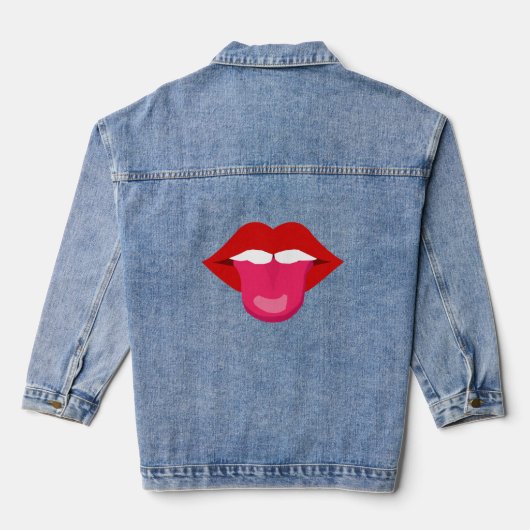 RED HOT LIPS TONGUE OUT LADIS T-SHIRTS DENIM JACKET (Achterkant)