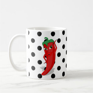 Red Hot Pepper Diva Black Polka Dots Coffee Mok