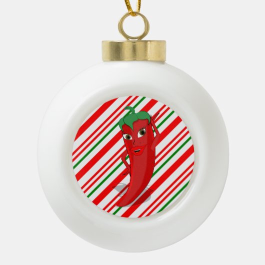 Red Hot Pepper Diva Candy Cane Keramische Bal Ornament (Voorkant)