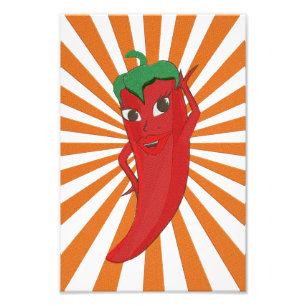 Red Hot Pepper Diva Faux Embroidery Print Foto Afdruk