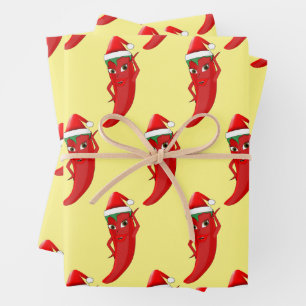 Red Hot Pepper Diva met Santas-Pet Inpakpapier Vel
