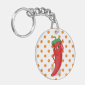 Red Hot Pepper Diva Oranje Polka Dot Pattern Sleutelhanger (Voorkant Links)
