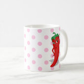 Red Hot Pepper Diva Pink Polka Dots Coffee Mok (Voorkant rechts)