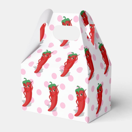 Red Hot Pepper Diva Pink Polka Dots Favoriete Boxe Bedankdoosjes (Achterkant)