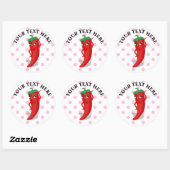 Red Hot Pepper Diva Pink Polka Dots Ronde Sticker (Vel)