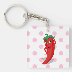 Red Hot Pepper Diva Pink Polka Dots Sleutelhanger