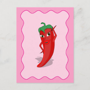 Red Hot Pepper Diva Pink Wavy Border Briefkaart