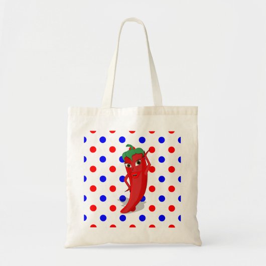 Red Hot Pepper Diva Red Blue Polka Dots Tote Bag (Voorkant)