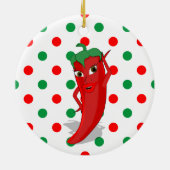 Red Hot Pepper Diva Red Green Polka Dots Keramisch Ornament (Achterkant)