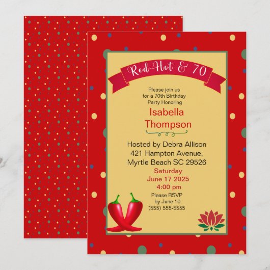 Red Hot Peppers 70th Birthday Invitation Kaart (Voorkant / Achterkant)