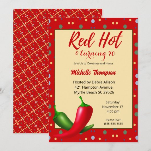 Red Hot Peppers 70th Birthday Invitation Kaart (Voorkant / Achterkant)