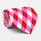 Red Hot Pink White Argyle Diamond Stropdas (Opgerold)