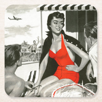Red Hot Woman Vierkante Kartonnen Onderzetter