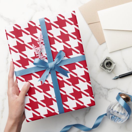 Red Houndstooth-herstellingspatroon Cadeaupapier (Geschenken)