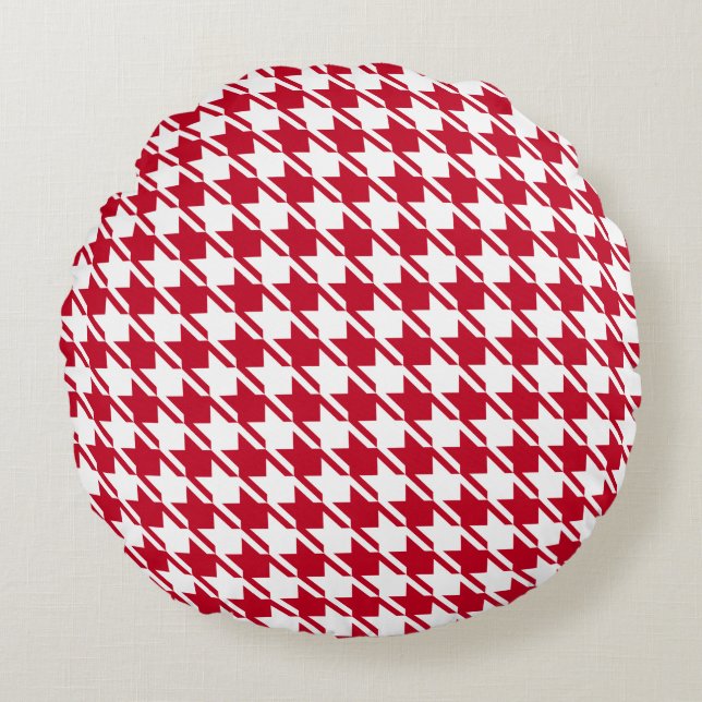 Red Houndstooth-herstellingspatroon Rond Kussen (Voorkant)