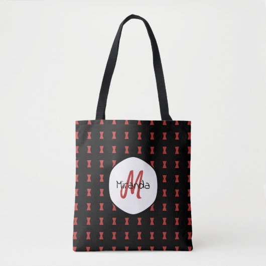 Red Hourglass Black Widow Pattern Monogramname Draagtas (Voorkant)