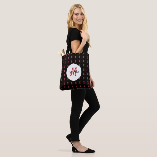 Red Hourglass Black Widow Pattern Monogramname Draagtas (Op model)
