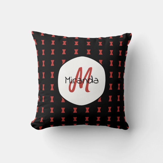 Red Hourglass Black Widow Pattern Monogramname Kussen (Voorkant)