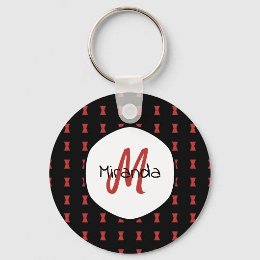 Red Hourglass Black Widow Pattern Monogramname Sleutelhanger (Voorkant)