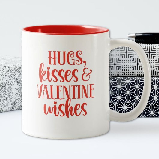 Red Hugs Kisses Valentines Day Café Mug