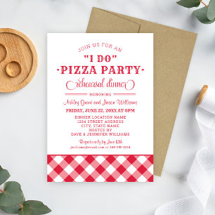 Red "I do" Pizza Party Wedding Rehearsal Kaart