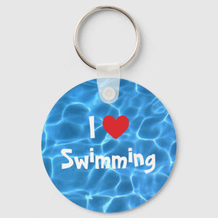 Red I Love Swimming Blue Swimming Pool Sleutelhanger