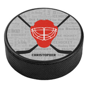 Red Ice Hockey Helmet en Sticks Typografie Puck