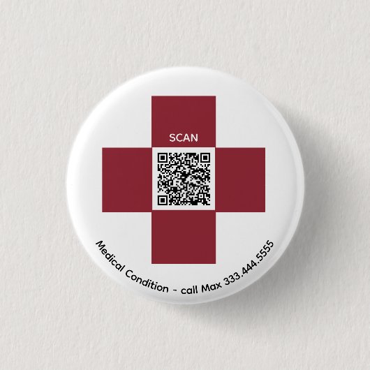 *~* Red ICE Medical Alert QR AP38 Cross Ronde Button 3,2 Cm (Voorkant)